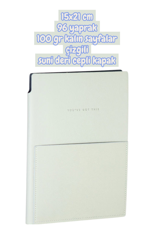 15x21 cm 96 yaprak 100 gr kalın sayfalar çizgili suni deri cepli kapak not defteri
