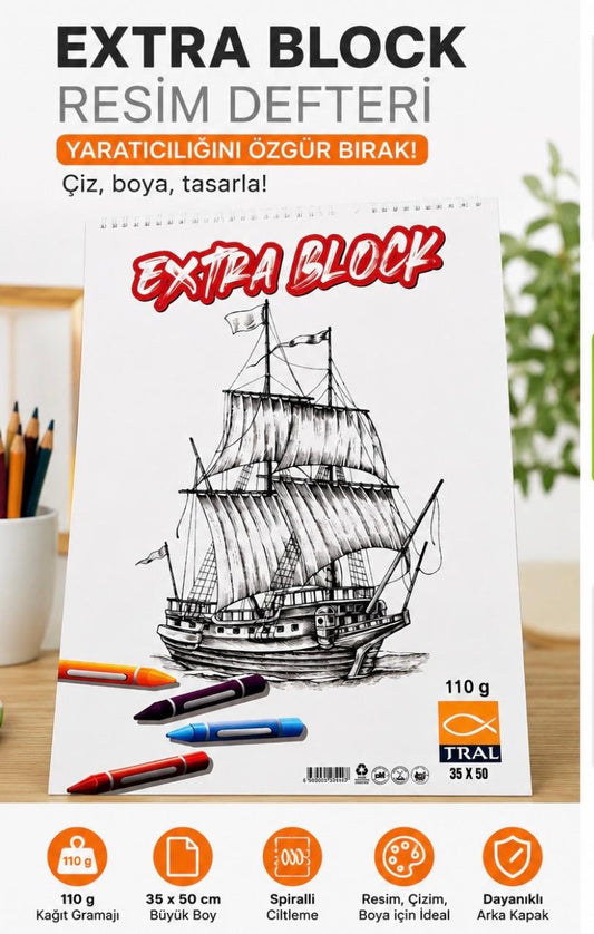 35x50 cm 15 sayfa Resim defteri 110 gr beyaz kağıt telli üstten açılır Eskiz Çizim blok