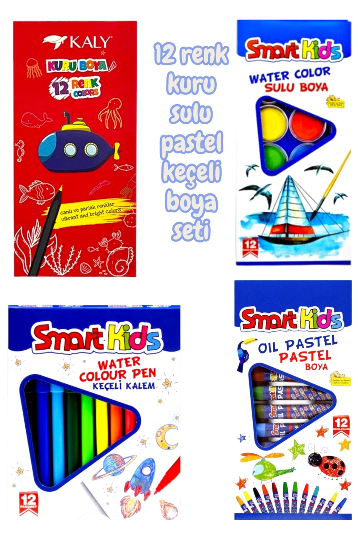 12 renk kuru boya sulu boya pastel boya keçeli boya seti boya kalemi seti