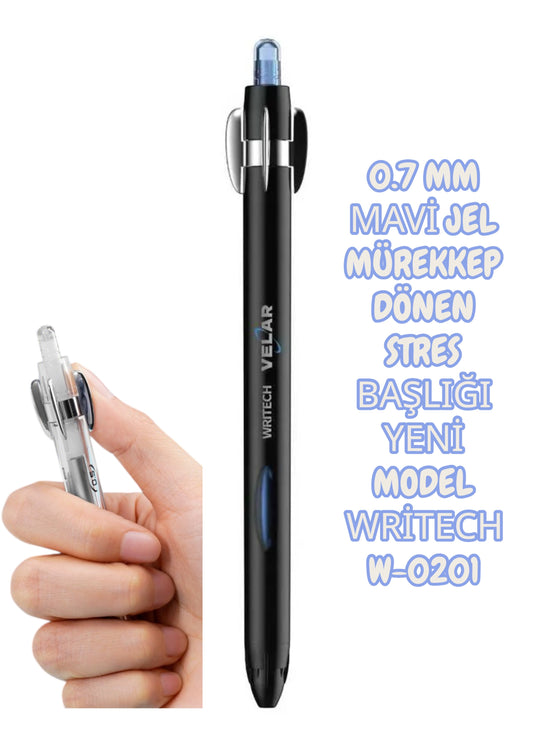 0.7 MM MAVİ JEL MÜREKKEP DÖNEN STRES BAŞLIĞI YENİ MODEL WRİTECH W-0201 SİYAH