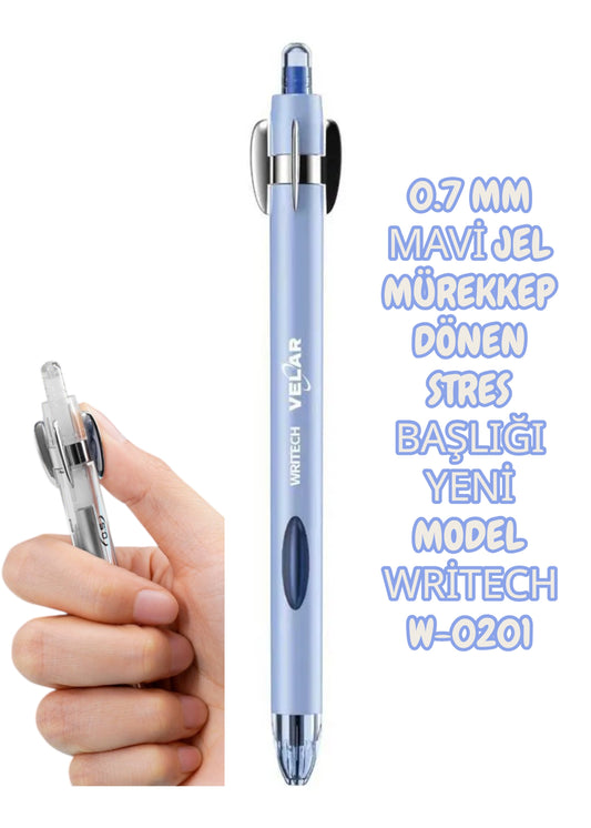 0.7 MM MAVİ JEL MÜREKKEP DÖNEN STRES BAŞLIĞI YENİ MODEL WRİTECH W-0201 AÇIK MAVİ