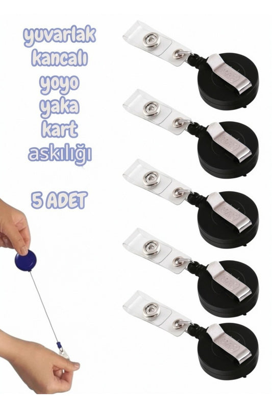 yuvarlak kancalı yoyo yaka kart askılığı SİYAH 5 ADET