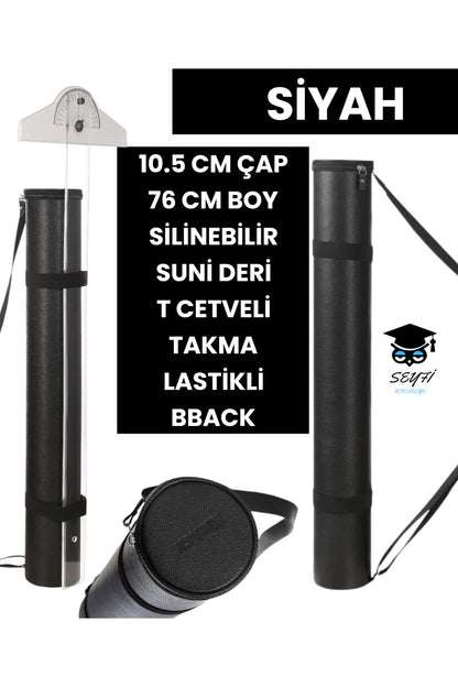 PROJE TÜPÜ BAZUKA 10.5 CM ÇAP 76 CM BOY SİLİNEBİLİR SUNİ DERİ T CETVELİ TAKMA LASTİKLİ BBACK