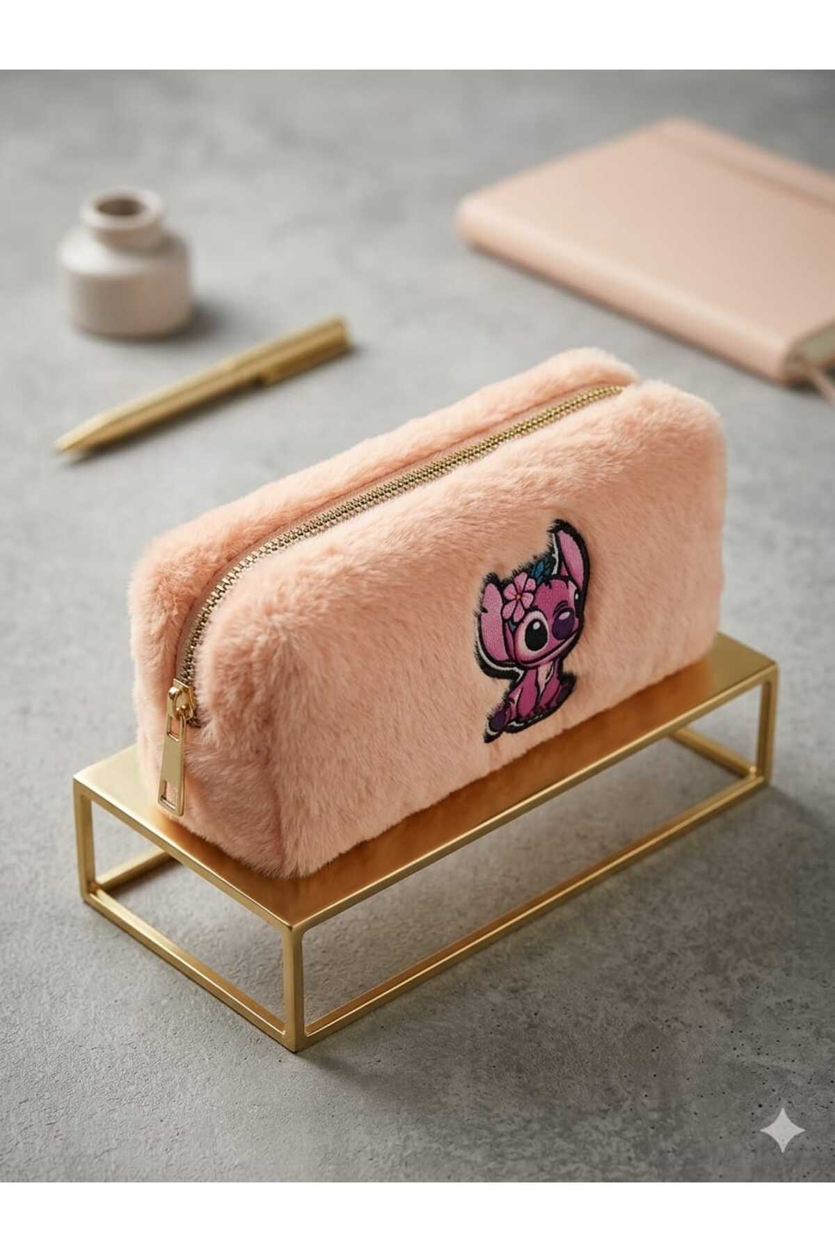 Peluş Kalem Kutusu Kalemlik Kalem Çantası 6x10x19 cm orta boy pembe yarasa