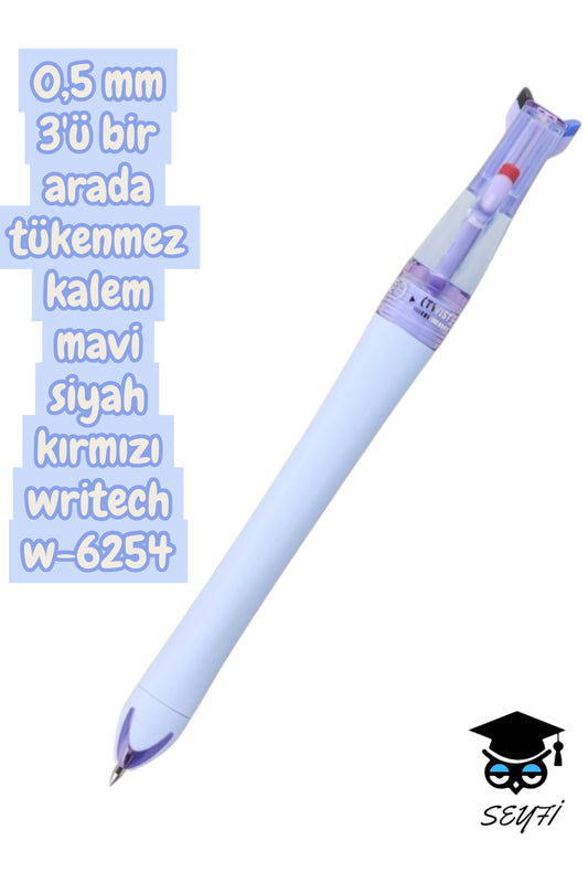 0,5 mm 3'ü bir arada tükenmez kalem mavi siyah kırmızı writech w-6254