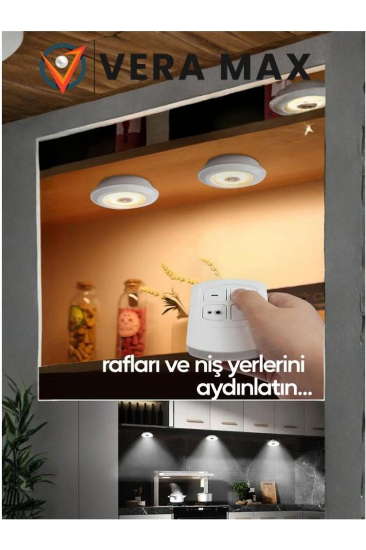 3 Lü Kumandalı Yapışkanlı Kablosuz Pilli Led Spot Lamba Işıldak seti