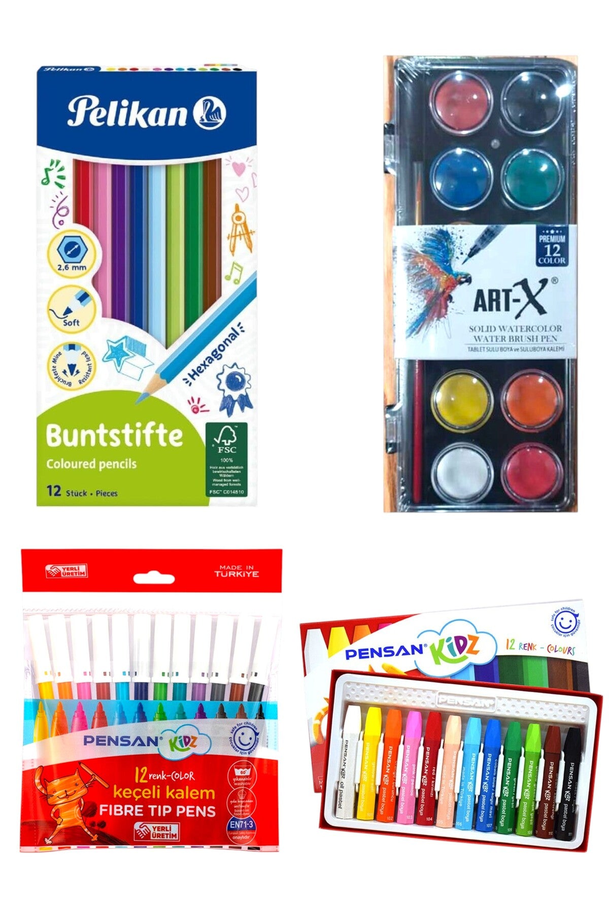 Kırtasiye boya seti anaokul 1 2 3 4 5. sınıflara uygun üst kalite kuru sulu pastel keçeli boya seti 12 'li