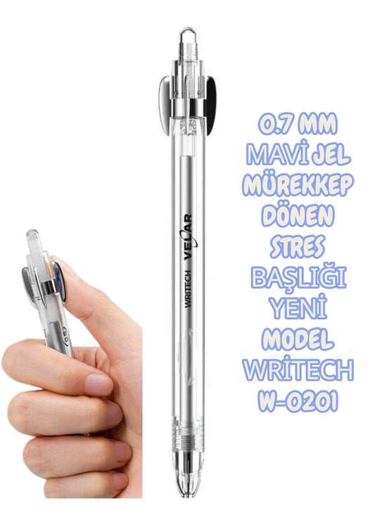 0.7 MM MAVİ JEL MÜREKKEP DÖNEN STRES BAŞLIĞI YENİ MODEL WRİTECH W-0201 ŞEFFAF