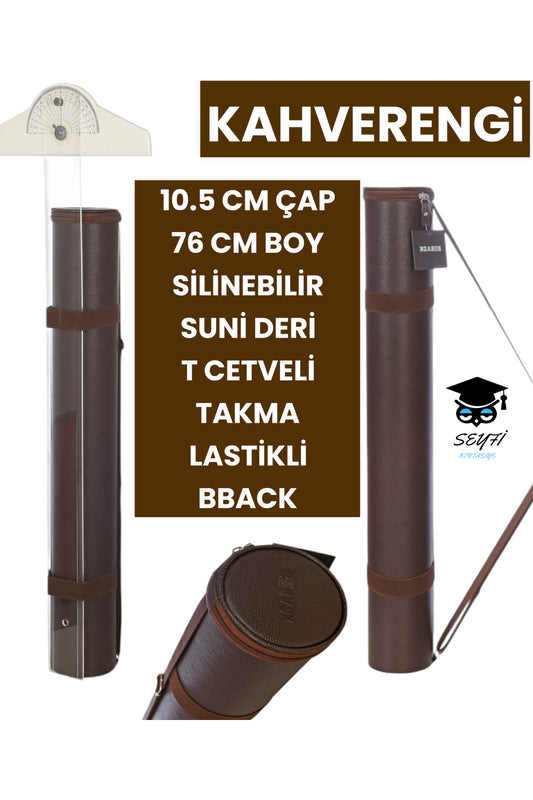 PROJE TÜPÜ BAZUKA 10.5 CM ÇAP 76 CM BOY SİLİNEBİLİR SUNİ DERİ T CETVELİ TAKMA LASTİKLİ BBACK