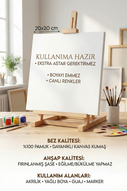 20x20 cm 5 Adet Astarlı Tuval Seti - Pamuklu Akrilik ve Yağlı Boya Resim Tuvali -Çocuk Hobi Etkinlik