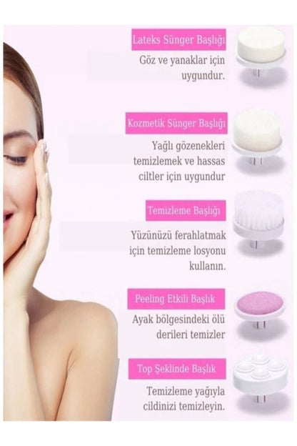 5 In 1 Pilli Yüz Cilt Temizleme Cihazı ,siyah Nokta Masaj Ve Peeling Fırça Seti