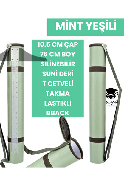 PROJE TÜPÜ BAZUKA 10.5 CM ÇAP 76 CM BOY SİLİNEBİLİR SUNİ DERİ T CETVELİ TAKMA LASTİKLİ BBACK
