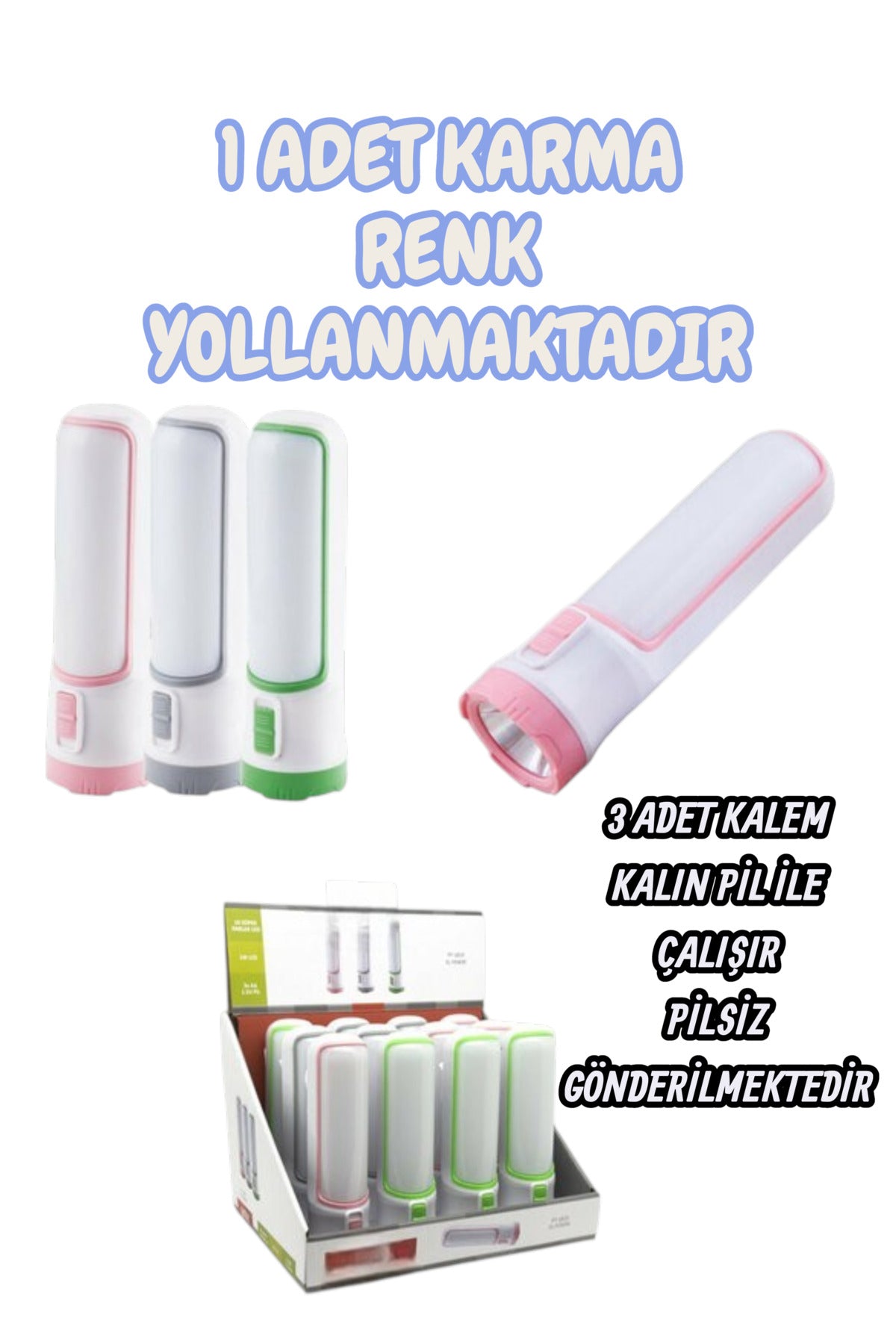 El Feneri Pilli Ledli Renkli 1W PİLLER DAHİL DEĞİL 3 ADET KALIN KALEM PİL İLE ÇALIŞMAKTADIR