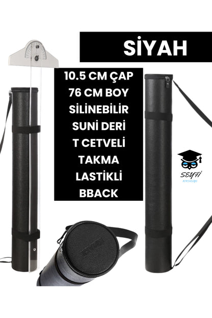 PROJE TÜPÜ BAZUKA 10.5 CM ÇAP 76 CM BOY SİLİNEBİLİR SUNİ DERİ T CETVELİ TAKMA LASTİKLİ BBACK