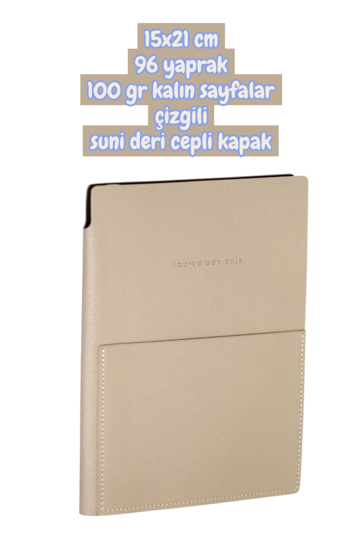 15x21 cm 96 yaprak 100 gr kalın sayfalar çizgili suni deri cepli kapak not defteri
