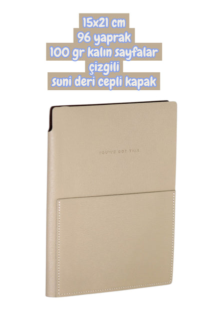 15x21 cm 96 yaprak 100 gr kalın sayfalar çizgili suni deri cepli kapak not defteri