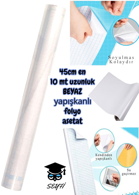 45 cm x 10 Metre yapışkanlı rulo folyo asetat BEYAZ dc-fix