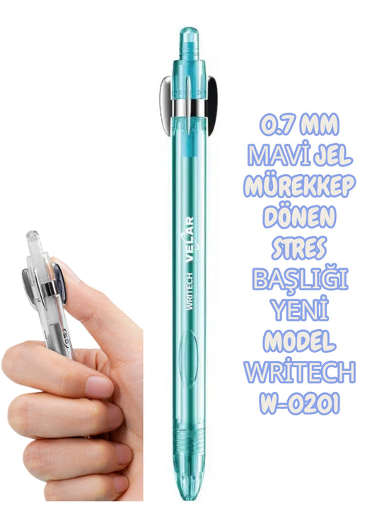 0.7 MM MAVİ JEL MÜREKKEP DÖNEN STRES BAŞLIĞI YENİ MODEL WRİTECH W-0201 ŞEFFAF YEŞİL