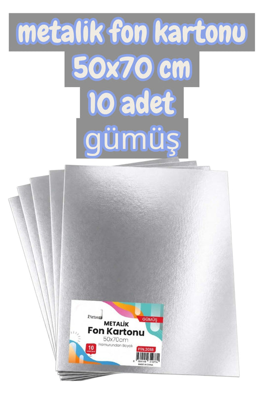 gümüş metalik fon kartonu 50x70 cm 10 adet