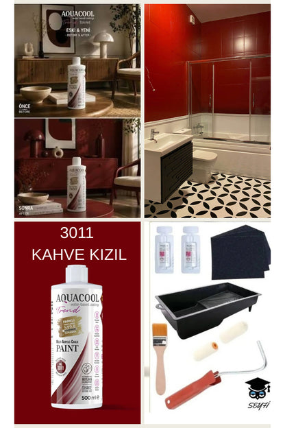 kendiliğinden vernikli çelik ahşap kapı beyaz eşya mutfak dolabı fayans petek metal boya 500 ml set KAHVE KIZIL