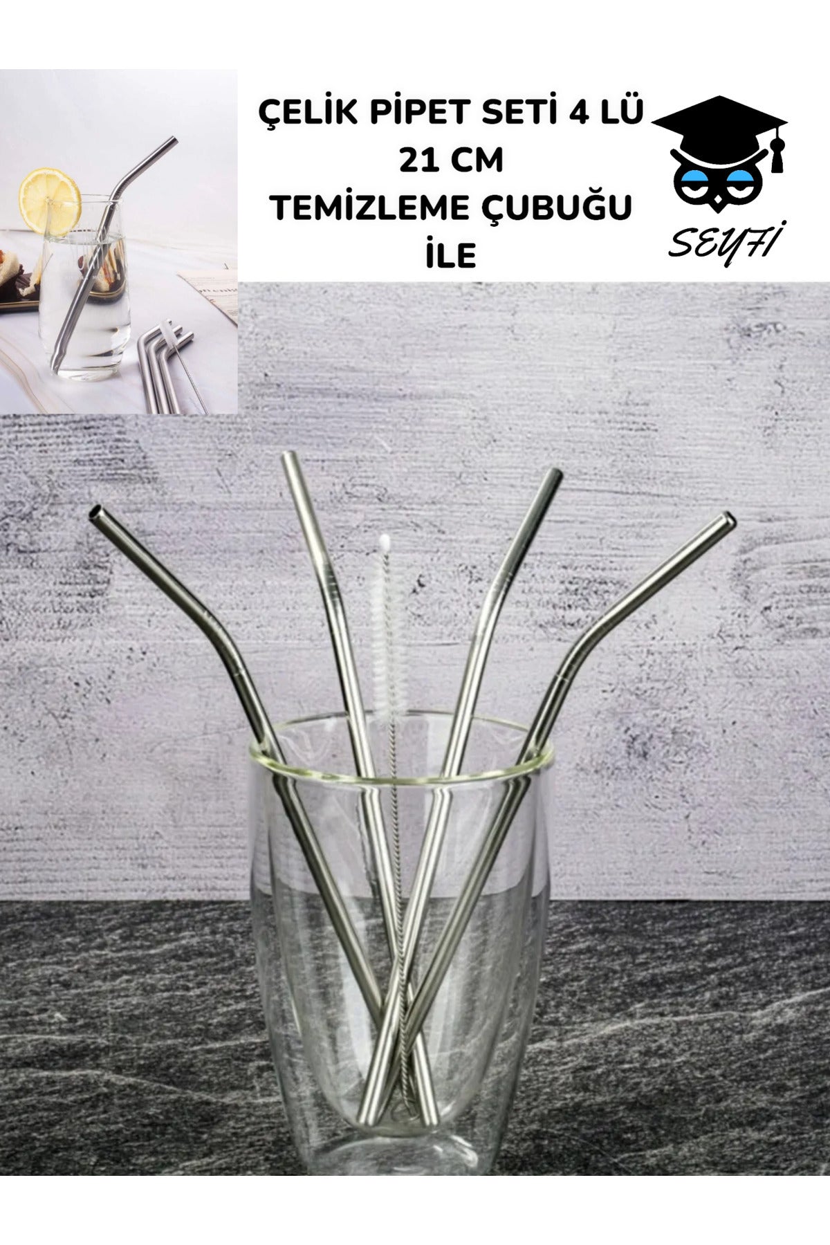 ÇELİK PİPET SETİ 4 LÜ 21 CM TEMİZLEME ÇUBUĞU İLE