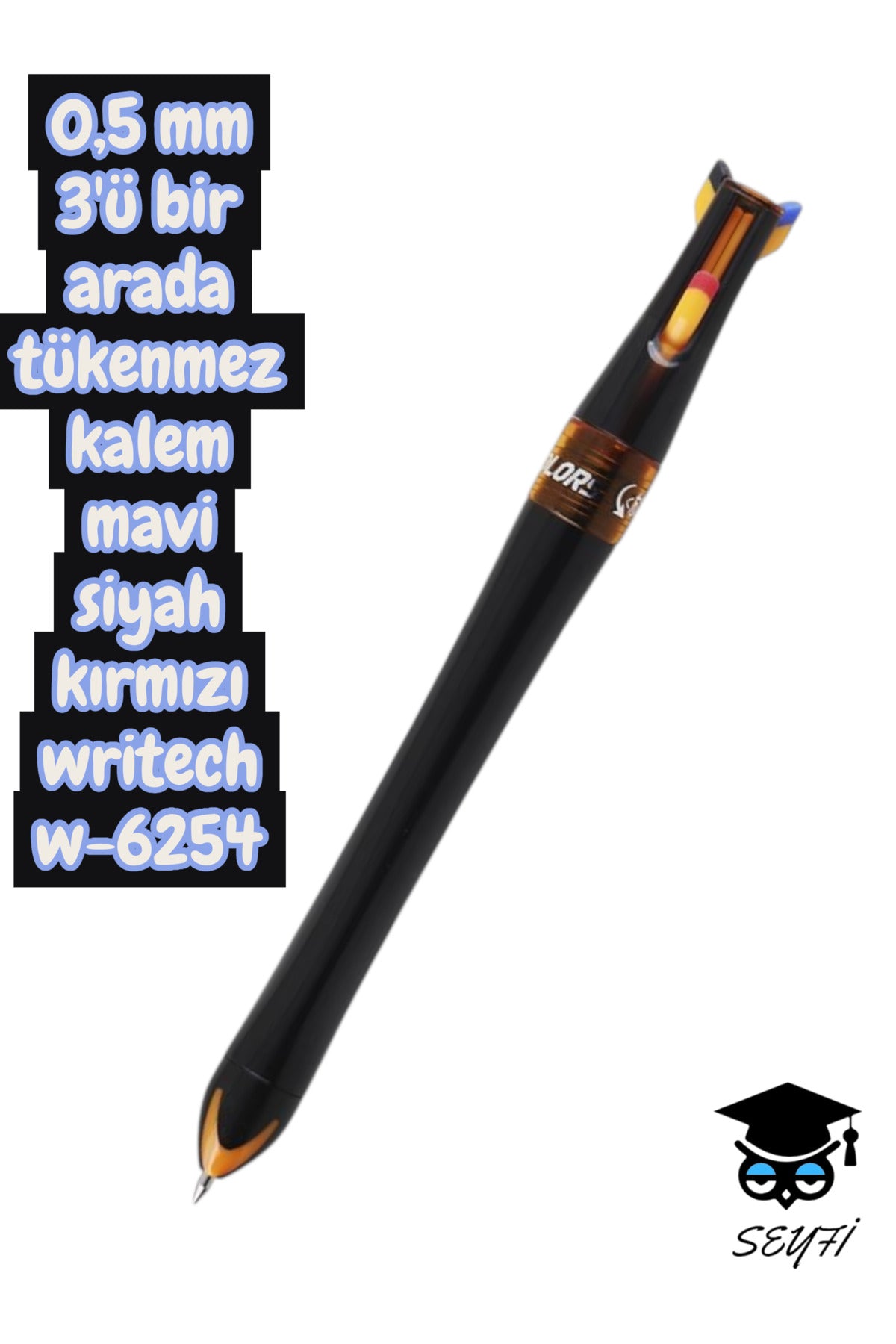 0,5 mm 3'ü bir arada tükenmez kalem mavi siyah kırmızı writech w-6254
