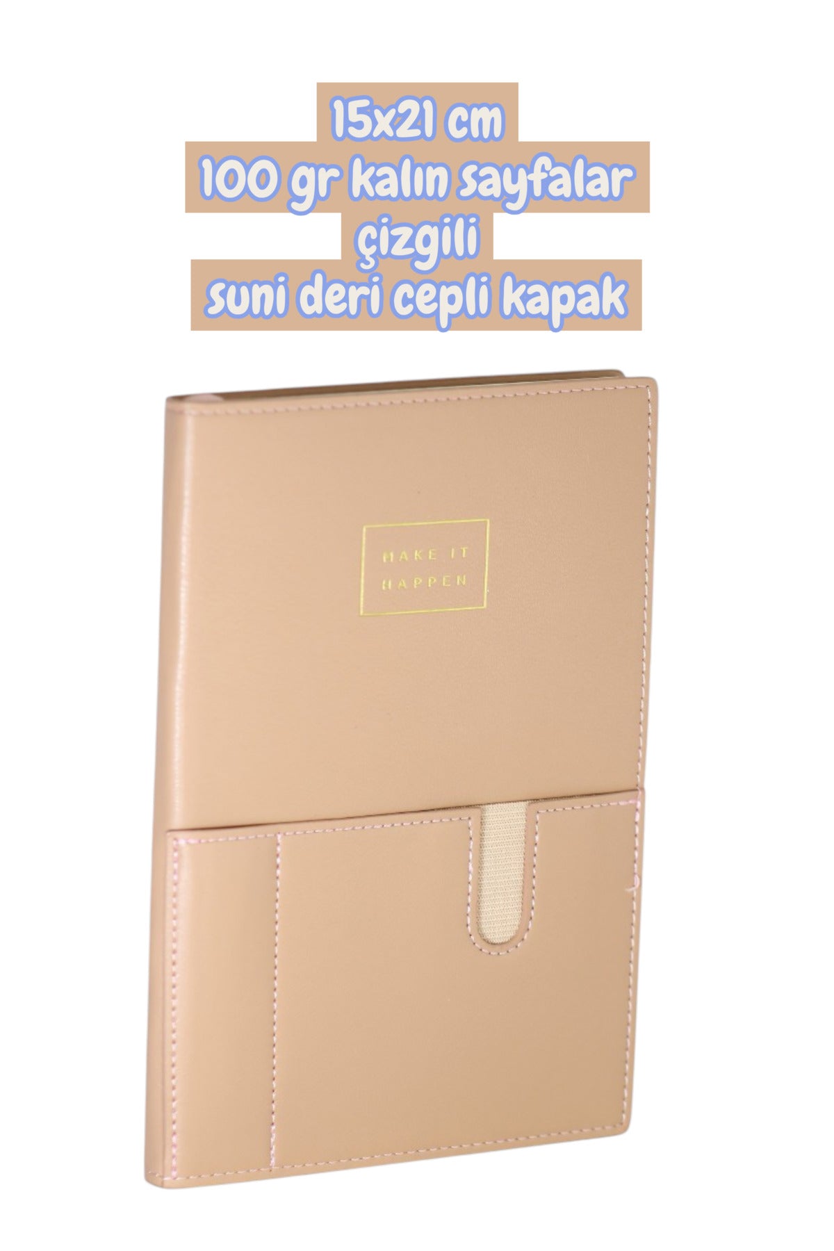 15x21 cm 100 gr kalın sayfalar çizgili suni deri cepli kapak not defteri