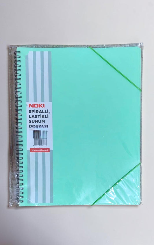A4 boyut Spiralli lastikli sunum dosyası 20 yaprak PASTEL YEŞİL telli sunum dosyası